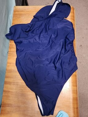 Solid Navy One Shoulder One-Piece Swimsuit